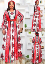 Afrika Grote maten dames patchwork lange mouw gestreepte print ronde hals A-lijn swing jurk party maxi jurk