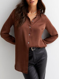 Blusa de mujer de carrera Camisa de manga larga elegante suelta elegante de color sólido