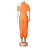 Fashion High Cutout Off Shoulder Slit Evening Dress Long Dress Autumn Bandage Dress