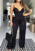 Women's Solid Color Straps Top Tassel Pants Two-Piece Set