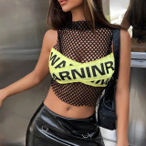 Mesh Ripped Cutout Basics Tank Top Spring Women's Fashion Sexy Slim Top