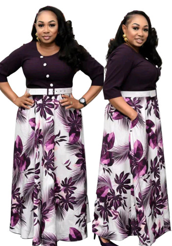 Afrika Plus Size Damen Maxikleid Lässiges Strickkleid mit Rundhalsausschnitt in A-Linie für Damen