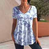 Sommer Damenbekleidung Kurzärmliges, aushöhlendes T-Shirt mit V-Ausschnitt für Frauen