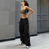 Drawstring Waist Casual Cargo Pants Ladies Street Fashion Trend Ladies Simple Loose Trousers