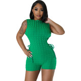 Women's Solid Round Neck Sleeveless Double Sided Lace-Up Jumpsuit