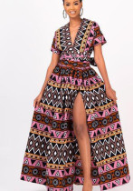 Африканское женское платье Chic Career Slit Tie Digital Print Swing Dress