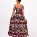 African Women's Dress Chic Career Slit Tie Digital Print Swing Dress