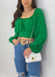 Top Women's Solid Color Lantern Sleeve Off Shoulder Sexy Puff Sleeve Crop Shirt