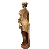 African Long Sleeve Gold Sequin Maxi Dress Formal Party Gown