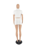 Women's Summer Turndown Collar Button Up Short Sleeve Top Slim Mini Skirt Two-Piece Set For Women