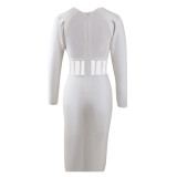 Sexy Cutout Patchwork Bodycon Slit Dress Formal Party Gown Long Sleeve Tight Fitting Bandage Dress