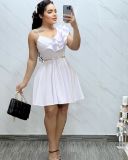 Women's Summer Solid Color Sexy Low Back Ruffle Strap Dress