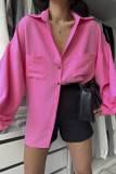 Women's Spring Turndown Collar Long Sleeve Shirt Loose Plus Size Balloon Sleeve Pocket Solid Top