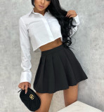 Women's Solid Color Sexy Long Sleeve Short Crop Shirt Spring Summer Blouse