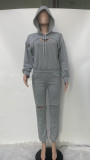 Women Fall Winter Cut Out Hoodies and Pants Two-Piece Set