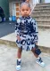 Girls Vertical Striped Letter Shirt+Pu Leather Vest Two-Piece Set