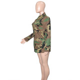 Women Casual Camouflage Print Oversized Turndown Collar Jacket
