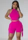 Women Sleeveless Round Neck Top and Tassel Shorts Casual Two-Piece Set