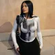 Women Printed Round Neck Long Sleeve Crop Top