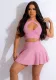 Women Sexy Cutout Halter Neck Two-Piece Set
