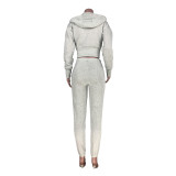 Kadın Sonbahar/Kış Katı Polar Hoodies ve Pantolon İki Parçalı Set