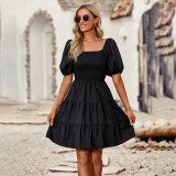 Vestido de manga corta con cuello cuadrado francés para mujer