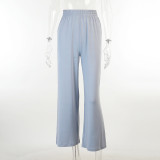 Conjunto de dos piezas de top corto de manga larga y pantalón de cintura alta para mujer