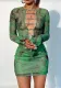 Women Chiffon Print Bell Bottom Sleeve Cutout Top and Bodycon Skirt Two-Piece Set