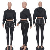 Women Casual Crop Hoodies And Pant Two-Piece Set