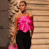 Top de flores sin espalda con cuello halter para mujer
