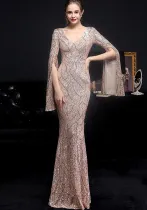 Plus Size Women Sequined Formal Party Maxi Evening Dress