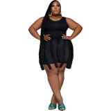 Plus Size Women Tassel Top and Short Sleeveless Two-Piece Set