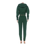 Women Fall/Winter Solid Fleece Hoodies and Pant Two-Piece Set