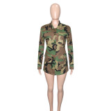 Lässige Jacke mit Camouflage-Print für Damen in Übergröße mit Umlegekragen