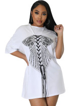 Kurzärmliges T-Shirt-Kleid mit Rundhalsausschnitt und Schnürung für Damen