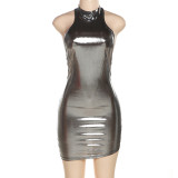 Vestido ajustado brillante sexy sin espalda con cuello halter de primavera para mujer