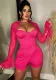 Women Mesh Patchwork Bell Bottom Sleeve Turndown Collar Romper