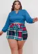 Plus Size Women Top and Plaid Culottes Two-Piece Set