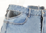 Taille aushöhlen Saum geflochtenes Seil lose hohe Taille breites Bein heiße Jeans-Shorts