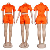 Women Casual Short Sleeve Shirt and Shorts Two-Piece Set