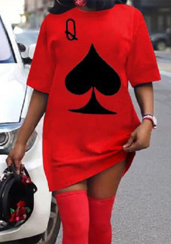 Vestido feminino de verão com estampa de pôquer