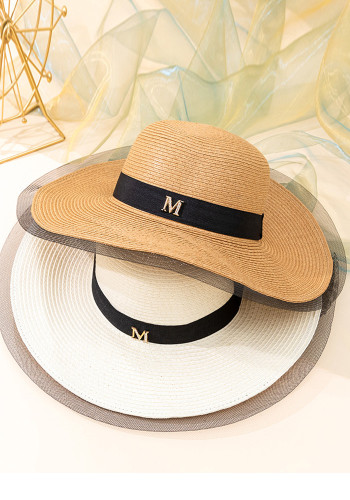 Summer Sunscreen Hat Letter Standard Edge Yarn Big Brimming Hat Sun Hat Beach Beach Straw Hat