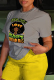Camiseta de manga corta con cuello redondo para mujer con estampado de letras