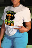 Camiseta de manga corta con cuello redondo para mujer con estampado de letras