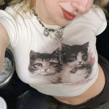 camiseta de manga corta con estampado de gato