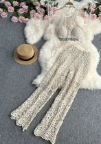 Sexy suspenders Halter Neck vest women's summer suit high waist hollow trousers two-piece set