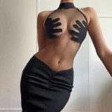 Sommer Damenmode Rundhals ärmelloses sexy durchsichtiges Slim Fit, figurbetontes Kleid