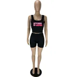 Women's Letter Print Tank Shorts Two-Piece Set