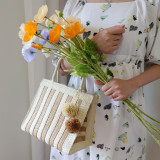 Bolso de paja con forma de bola de papel, bolso tejido informal a rayas, bolso de playa mini, bolso de mujer