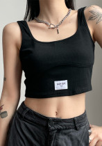 seksi u-boyun bölünmüş Slim Fit Örgü üst temel düz renk gevşek mahsul yelek